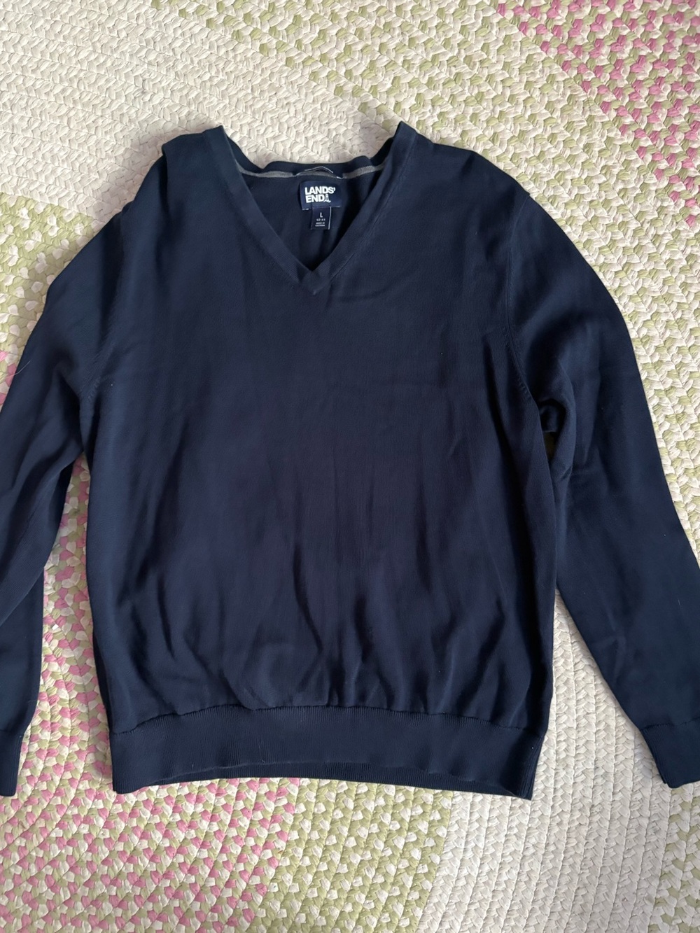 Lands' End Men's Dark Navy V-Neck Pullover Sweater